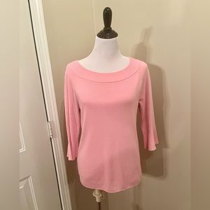 Talbots Pink boat neck sweater Size L 3/4 length sleeves